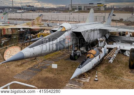 Riga, Latvia - March 6, 2021: Detail Of The Mikoyan Mig 25 Rbs Reconnaissance Aircraft, Nato Code Na