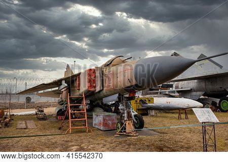 Riga, Latvia - January 16, 2021: Detail Of The Mikoyan Mig 23 M Multi Role Aircraft, Nato Code Name 