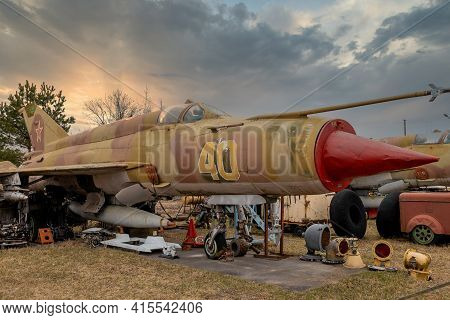 Riga, Latvia - March 26, 2021: Detail Of A Mikoyan Mig 21, Nato Code Name 'fishbed', Displayed At Th