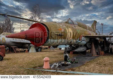 Riga, Latvia - March 26, 2021: Detail Of A Mikoyan Mig 21, Nato Code Name 'fishbed', Displayed At Th