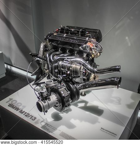Germany, Munich - April 27, 2011: Bmw M12 13 Engine For Formula 1 Racing In The Exhibition Hall Of T