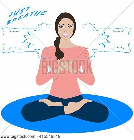 The Girl Is Happy, Smiling, Sitting In An Asana Pose, An Abstract Breeze - The Inscription - Just Br