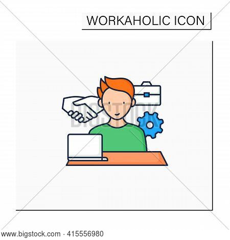 Workaholism Color Icon. Business Ethics.conduct Rules At Workplace. Workaholic Concept.isolated Vect