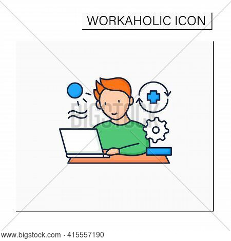 Workaholic Color Icon. Workaholism Prevention.conduct Rules. Reasonable Time Allocation. Overworking