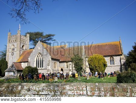 4 April 2021 - Hambledon Uk: Open Air Church Service On Easter Sunday