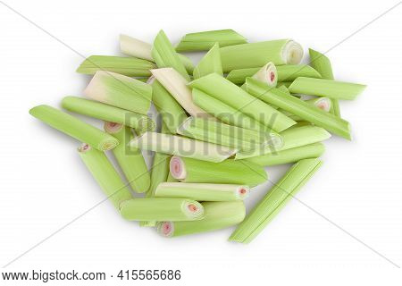 Fresh Lemongrass Isolated On White Background With Clipping Path. Top View. Flat Lay