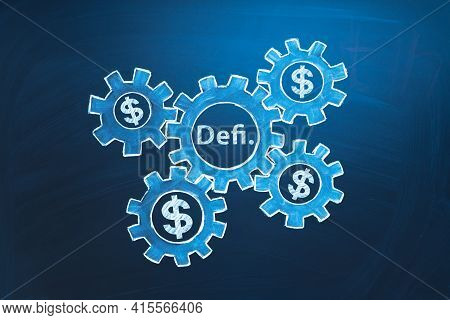 Defi Decentralized Finance Symbol. Concept Of Blockchain, Decentralized Financial System. An Ecosyst