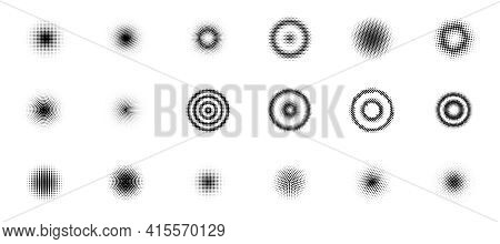 Set Of Halftone Circles. Halftone Dots Circle Gradient. Halftone Design Elements. Vector Illustratio