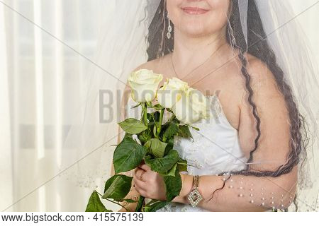A Jewish Bride, A Fragment Of Her Face Before The Chuppa Ceremony, With Her Face Covered With A Veil