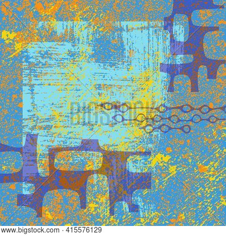 Colorful Painted Abstract Textured Background With Retro Style Elements. For Backgrounds, Covers, Ca