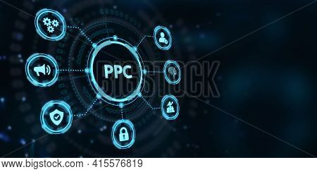 Pay Per Click Payment Technology Digital Marketing Internet Concept Of Virtual Screen. Ppc 3d Illust