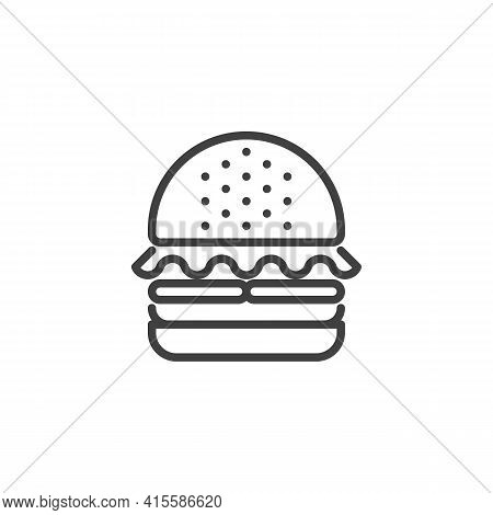 Hamburger Line Icon. Linear Style Sign For Mobile Concept And Web Design. Cheeseburger Burger Outlin