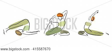 Young Woman Doing Yoga Reen Pants One Stroke Drawing, Asana, Simple Flat Vector Illustration