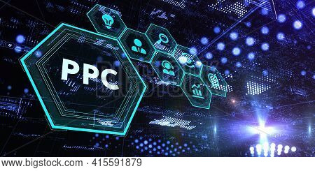 Pay Per Click Payment Technology Digital Marketing Internet Concept Of Virtual Screen. Ppc 3d Illust