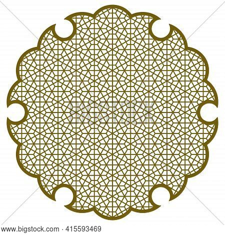 Yukiwa Flower With Pattern In Japanese Style Of Kumiko Zaiku. Design Element For Laser Cutting And P