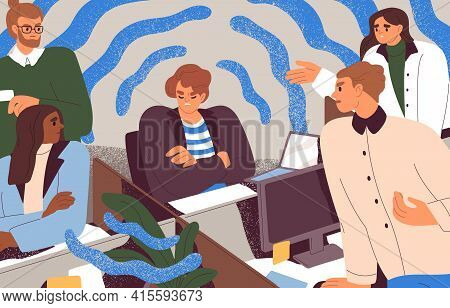 People Conflicting With Toxic Selfish Coworker. Concept Of Unhealthy Environment, Teamwork Problems 
