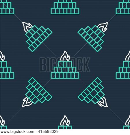 Line Yagna Icon Isolated Seamless Pattern On Black Background. Vector
