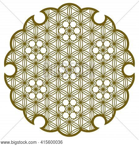 Yukiwa Flower With Pattern In Japanese Style Of Kumiko Zaiku. Design Element For Laser Cutting And P