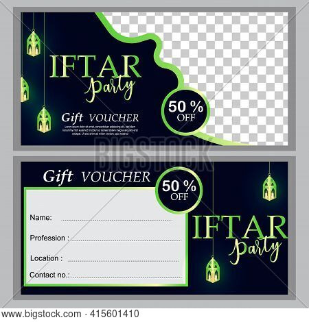 Iftar Party Invitations Greeting Card And Banner. Gift Voucher Colorful. Use For Cover, Poster, Flye