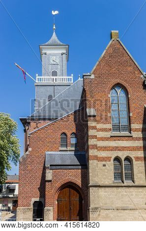 Rijssen, Netherlands - April 27, 2020: Tower Of The Historic Church In Rijssen, Netherlands