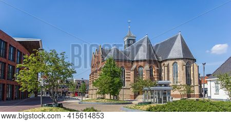 Rijssen, Netherlands - April 27, 2020: Panorama Of The Historic Schildkerk Church In Rijssen, Nether
