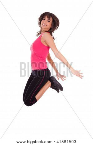 Peso pérdida Fitness mujer saltando de alegría