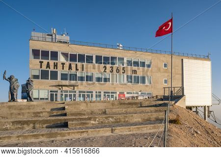 Antalya, Turkey - October 25, 2020: Olympos Teleferik cable car station on the top of Tahtali mountain in Turkey