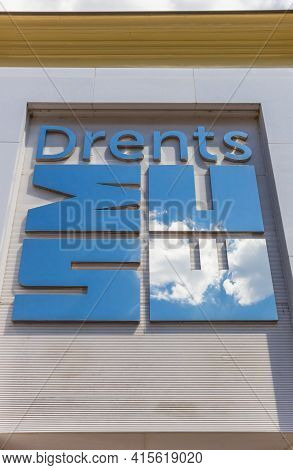 Assen, Netherlands - May 30, 2020: Name Of The Drents Museum In Reflecting Letters In Assen, Netherl