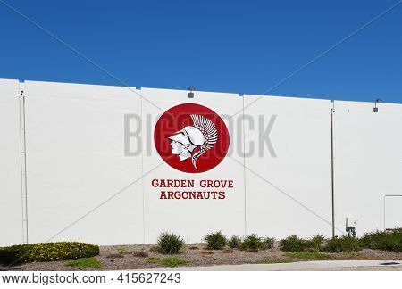 GARDEN GROVE, CALIFORNIA - 31 MAR 2021: Argonauts logo at Garden Grove High School, the first high school in the city. 