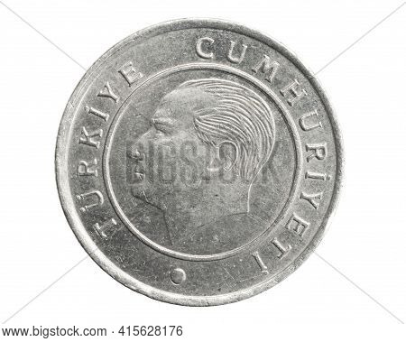 Turkey Twenty Five Kurus Coin On A White Isolated Background