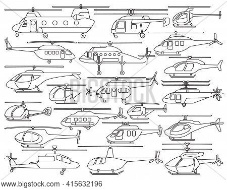 Helicopter Vector Outline Set Icon. Vector Illustration Copter On White Background. Isolated Outline