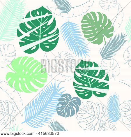Monstera. Seamless Pattern With Tropical Leaves. Seamless Vector Background.