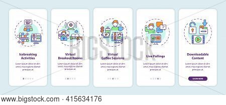 Virtual Events Success Tips Onboarding Mobile App Page Screen With Concepts. Activities, Pollings Wa