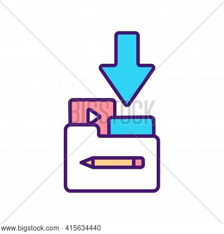 Dlc Content Rgb Color Icon. Files Downloading. Getting Images, Documents And Files Process. Download