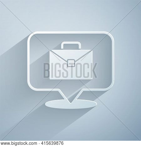 Paper Cut Online Working Icon Isolated On Grey Background. Freelancer Man Working On Laptop At His H