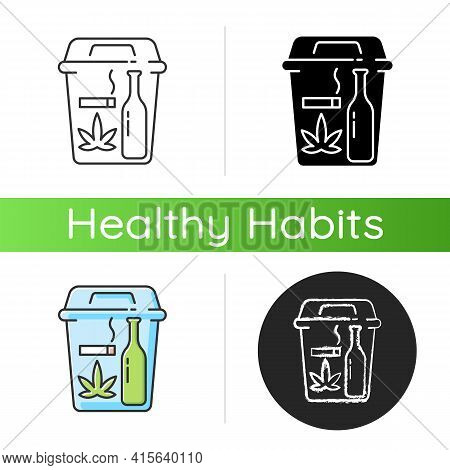 Quitting Bad Habits Icon. No Smoking. Stop Drug Dependance. Refuse Alcohol Drink. Health Improvement