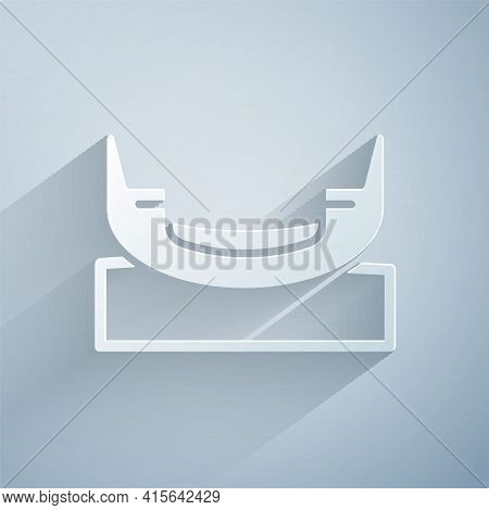 Paper Cut Boat Swing Icon Isolated On Grey Background. Childrens Entertainment Playground. Attractio