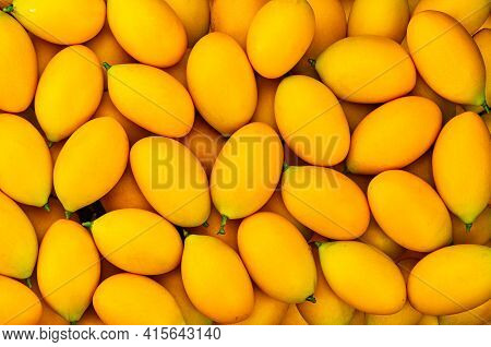 Yellow Collection. Top View Pile Of The Most Popular Ripe Fruit In Summer Season In Thailand, Marian
