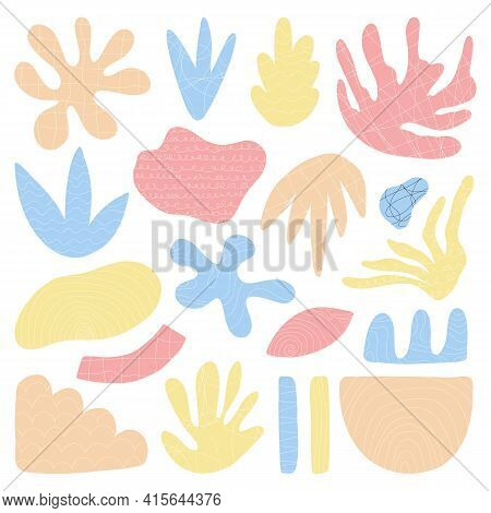 Set Of Trendy Doodle And Abstract Nature Icons On Isolated White Background. Abstract Contemporary M