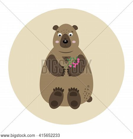 Vector Bear With A Raspberry Branch For Kid