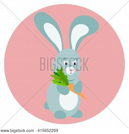 Vector Bunny With Carrot In Cartoon Style