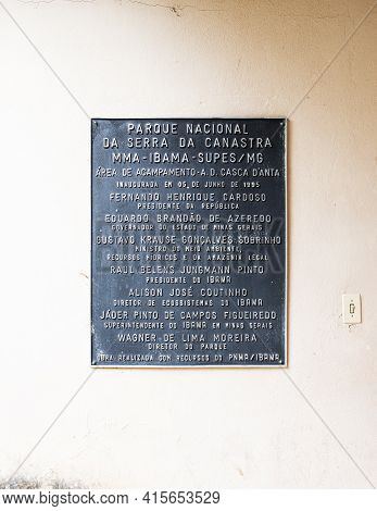 São Roque De Minas - Mg, Brazil - December 13, 2020: Inauguration Plaque Of The Camping Area - A.d. 