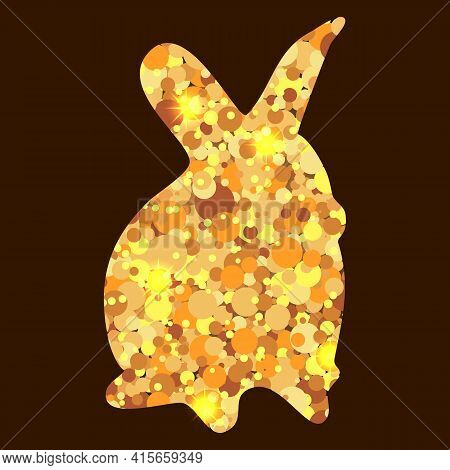 Golden Glitter Rabbit Silhouette Design. Bunny Flat Shine Vector Gold Inside Figure On Dark Backgrou