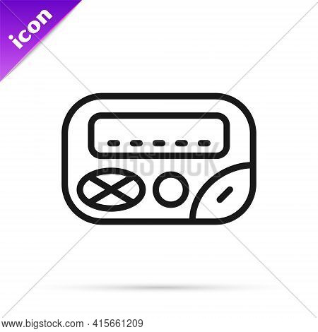 Black Line Pager Icon Isolated On White Background. Vintage 1990s Electronics Messenger. Vector