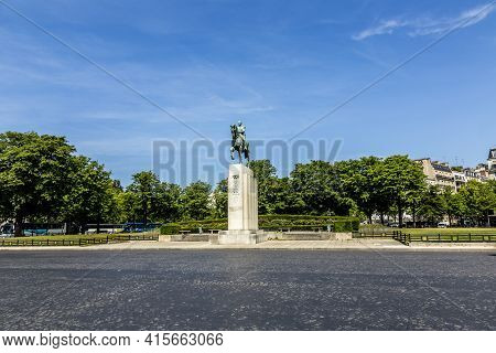 Paris, France - June 13, 2015: Equestrian Statue Of Marshal Ferdinand Foch In Place Du Trocadero. Hi