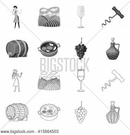 Vector Illustration Of Farm And Vineyard Icon. Set Of Farm And Product Vector Icon For Stock.