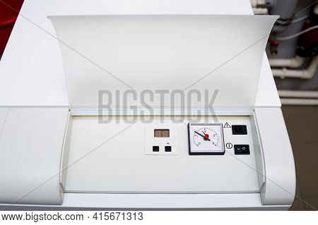 Gas Boiler Control Panel, Power Button, Temperature Setting Modes In The House. Boiler Pressure Mono