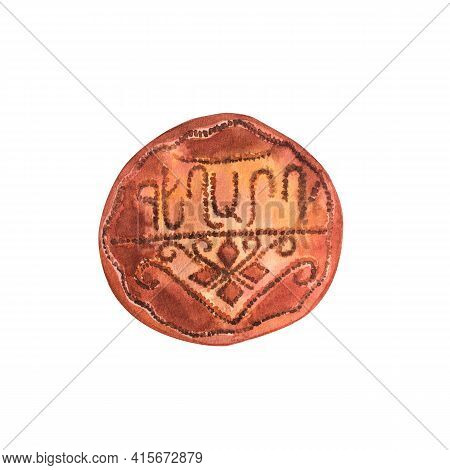 Gata, Traditional Armenian Sweet Pastry. Watercolor Illustration Gata. Armenian Dessert. Shortbread 