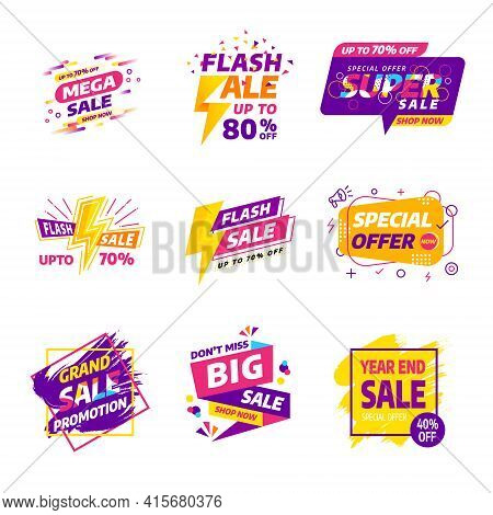 Sale Banner Badges Design Template Vector Set. Various Style Colorful Concepts,year End,summer,flash
