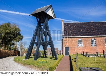 Boijl, Netherlands - March 30, 2021: Clock Tower At The Church In Boijl Near Drents-friese Wold, Net
